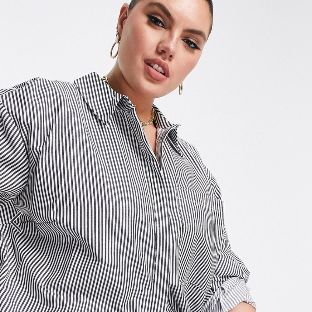 ASOS Longline Oversized Poplin Mono Striped Shirt